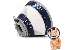 GoGoPaw Cat Cone, Breathable Cat Cone Collar Soft, Adjustable Cat Cone to Stop Licking, Water Resistant Neck Cone for Cats with Air Mesh, Protective Cat Recovery E Collar for Cat Kitten（Star,M