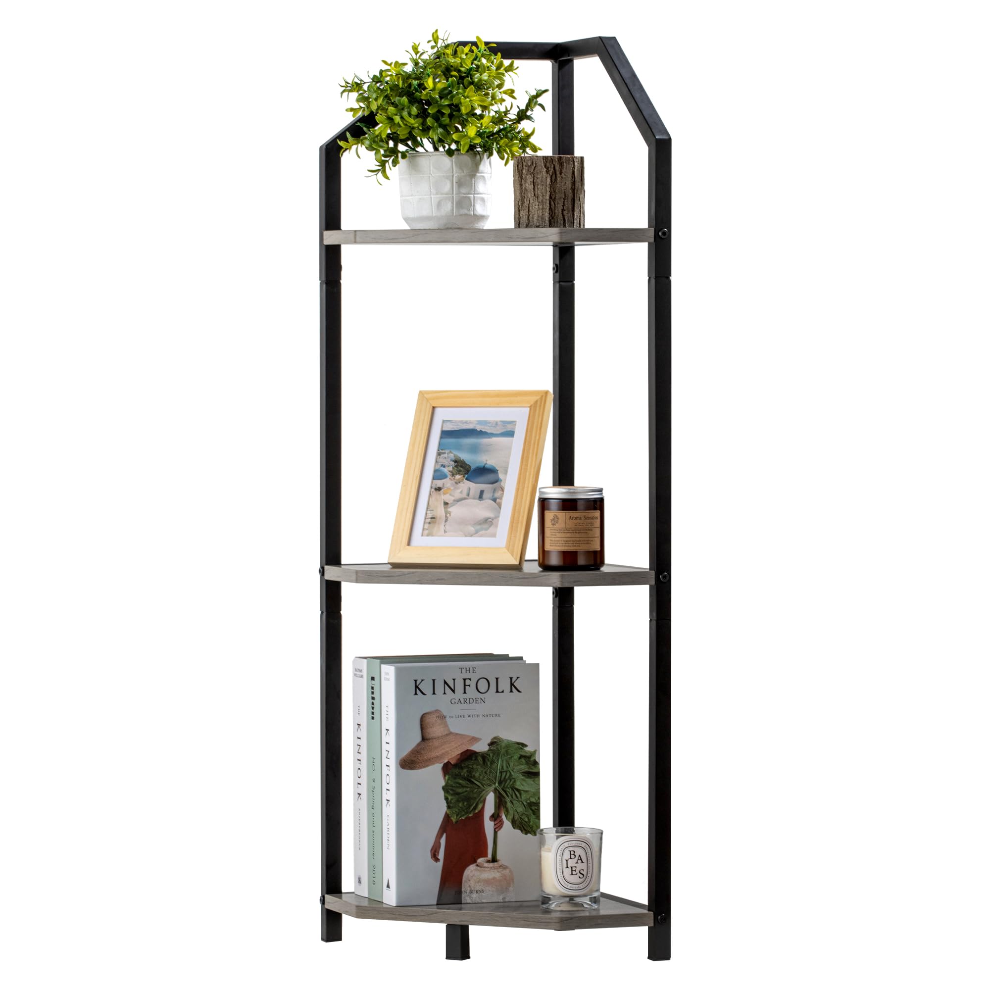 Photo 1 of Fun Memories 3 Tier Corner Shelf, 40” Corner Shelf Stand, Corner Bookshelf Plant Stand, Storage Shelf for Bathroom, Living Room, Kitchen,Grey Home Office, Grey