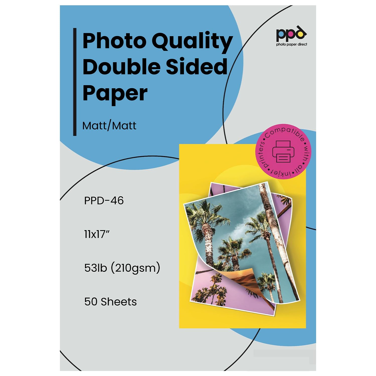 PPD Double Sided Photo Paper, Matte Brochure Paper A3, 11 x 17 for Inkjet Printer, 210 GSM, 9 mil Tabloid Size for Magazine, Flyer, Presentation, Program, Instant Dry & Water Resistant (50 Sheets)