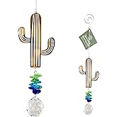 Crystal Saguaro Cactus Suncatcher for Window Hanging, Metal Prism Rainbow Maker with Beads for House Decor, Ideal for Kids' Rooms, Elegant Southwest Themed Sun Catcher Ornament