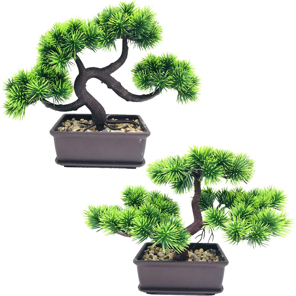 Fycooler Artificial Bonsai Pine Tree - Faux Potted Plant Fake Tree Pot Ornaments Decorative Artificial Japanese Cedar Bonsai Plants for Home,Office/Yard,Desktop Display, Zen Garden Décor (2 Pack)