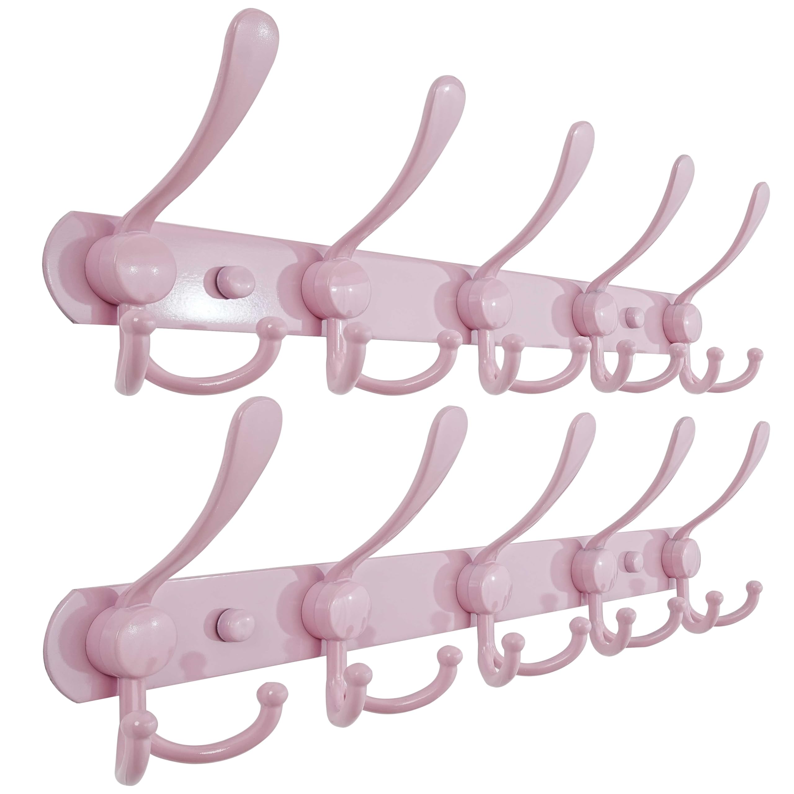 Photo 1 of Dseap Coat Rack Wall Mounted - 5 Tri Hooks, Heavy Duty, Stainless Steel, Metal Coat Hook Rail for Coat Hat Towel Purse Robes Mudroom Bathroom Entryway (Pink, Pack of 2)