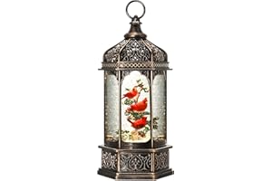 Priddop Cardinal Snow Globe Christmas Snow Globe Lantern Christmas Decorations with Timer & Music, USB & Battery Powered Cardinal Birdcage Cardinal Decor - 12.5 inch