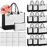 Yahenda 24 Pcs Beach Canvas Tote Bag with Canvas Set Blank Initial Makeup Reusable Gift Bags for Women Personalized Kitchen Grocery for Gift DIY Travel Shopping Bridesmaid Bride Wedding, Black White