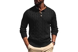 Askdeer Men's Cable Knit Sweater Long Sleeve Stand Collar Casual Vintage Pullover Button Knitted Sweaters