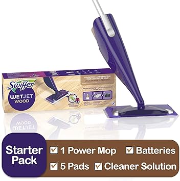 Swiffer Wetjet Wood Floor Mopping And Cleaning Starter Kit All Purpose Floor Cleaning Products Includes 1 Mop 5 Pads 1 Cleaning Solution