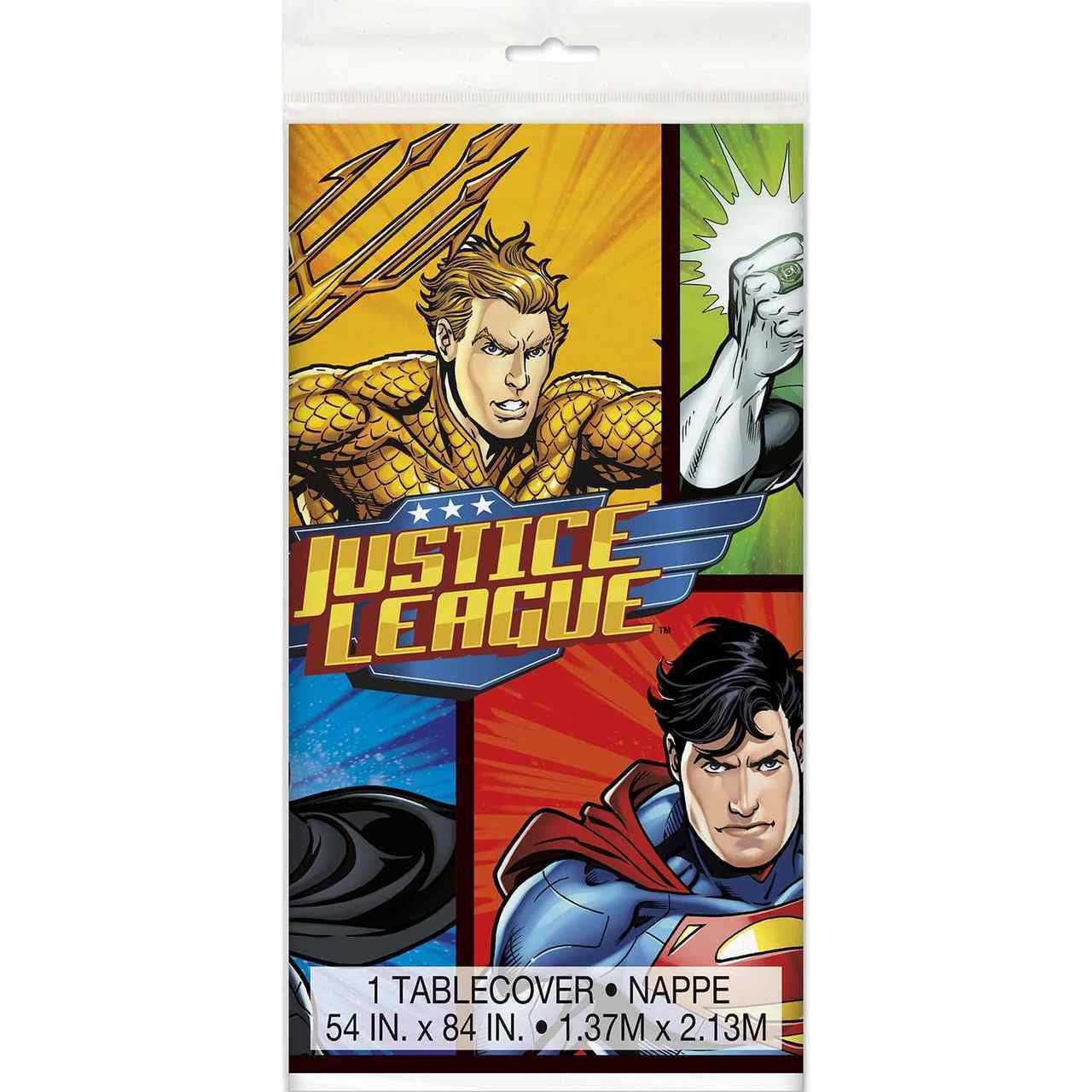Justice League Multicolor Rectangular Plastic Table Cover (137cm x 213cm) 1 Piece - Vibrant Design for Superhero-Themed Parties & Events