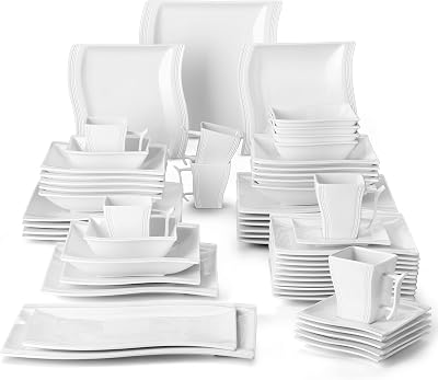 Malacasa Flora 56 Piece Cream White Porcelain Dinner Set for 12