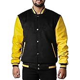 MUKHTALIF Man’s Black and Yellow Varsity Jacket Baseball Wool Letterman Jacket