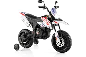 OLAKIDS Kids Motorcycle, Licensed Aprilia RX125 12V Ride on Electric Dirt Bike with Training Wheels, Spring Suspension, Battery Powered Off Road Motorbike Toy with Bluetooth, USB, Lights