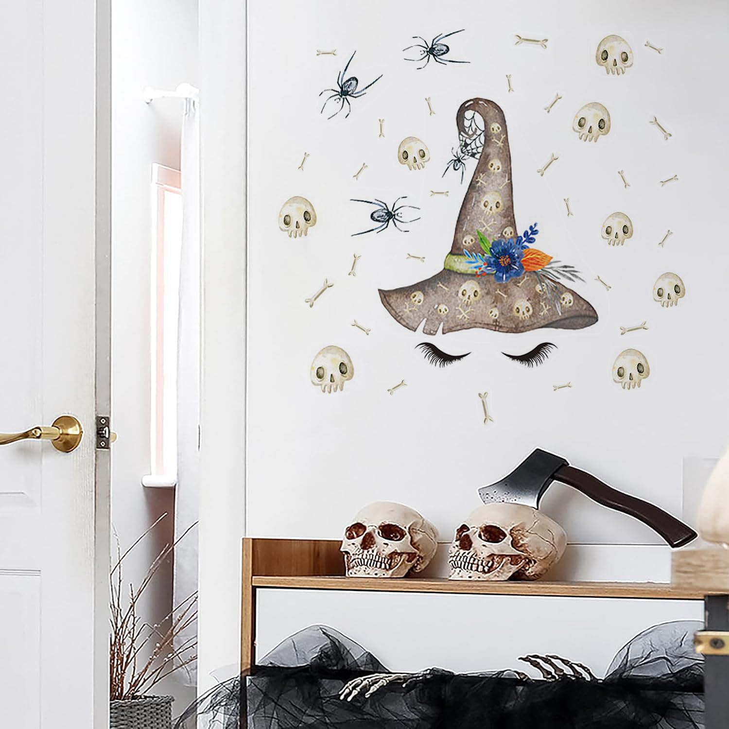 Geliking Halloween Party Decoration, Halloween Hat Spider Skull Wall Stickers, Halloween Wall Decals for Girls Boys Home Decor Nursery Wall Decor Bedroom Livingroom