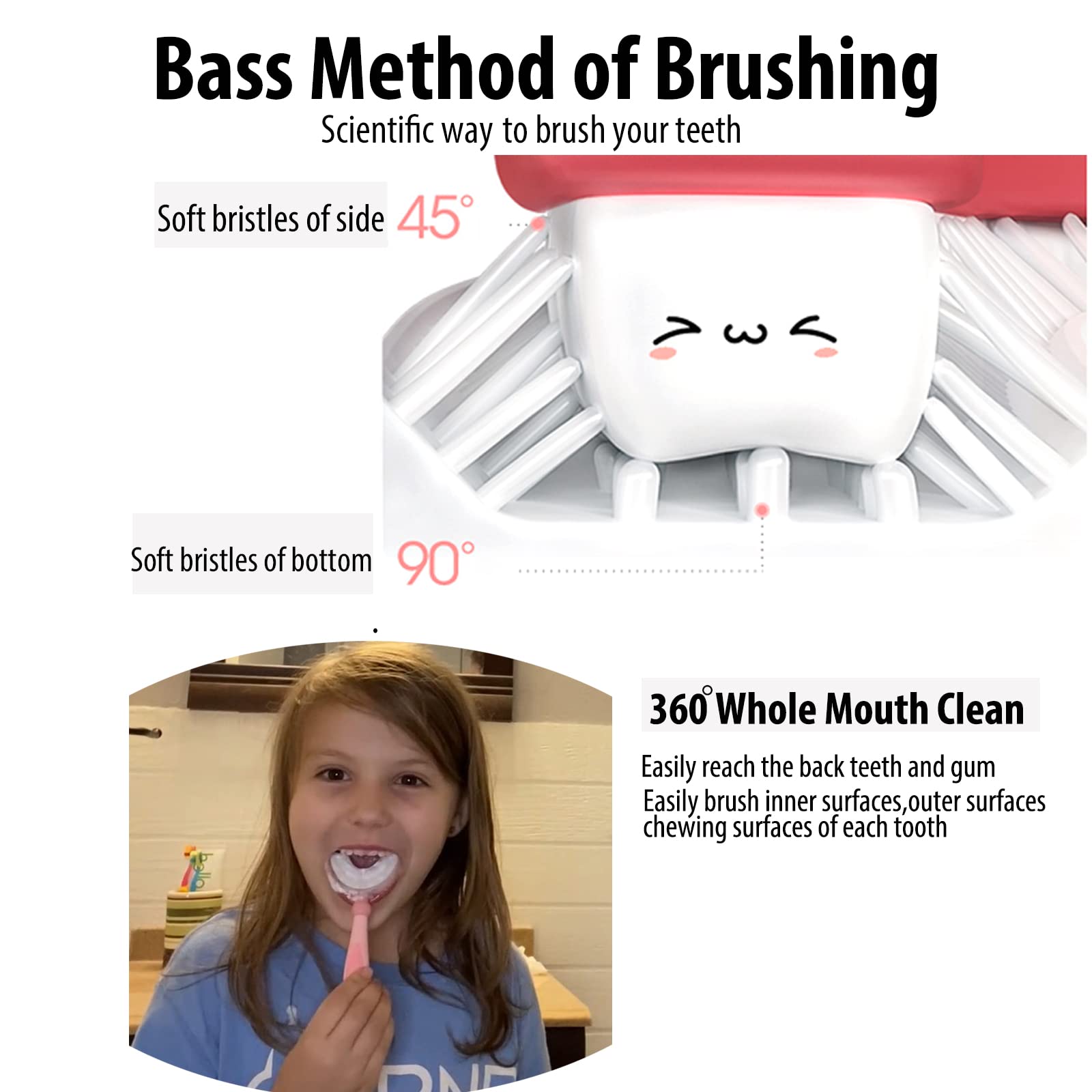 Kids Toothbrushes U Shaped with 3 PCS Soft Food Grade Silicone Heads for Toddler,Childrens, Full Mouth Tooth Brush for Age 2-6 Years Blue