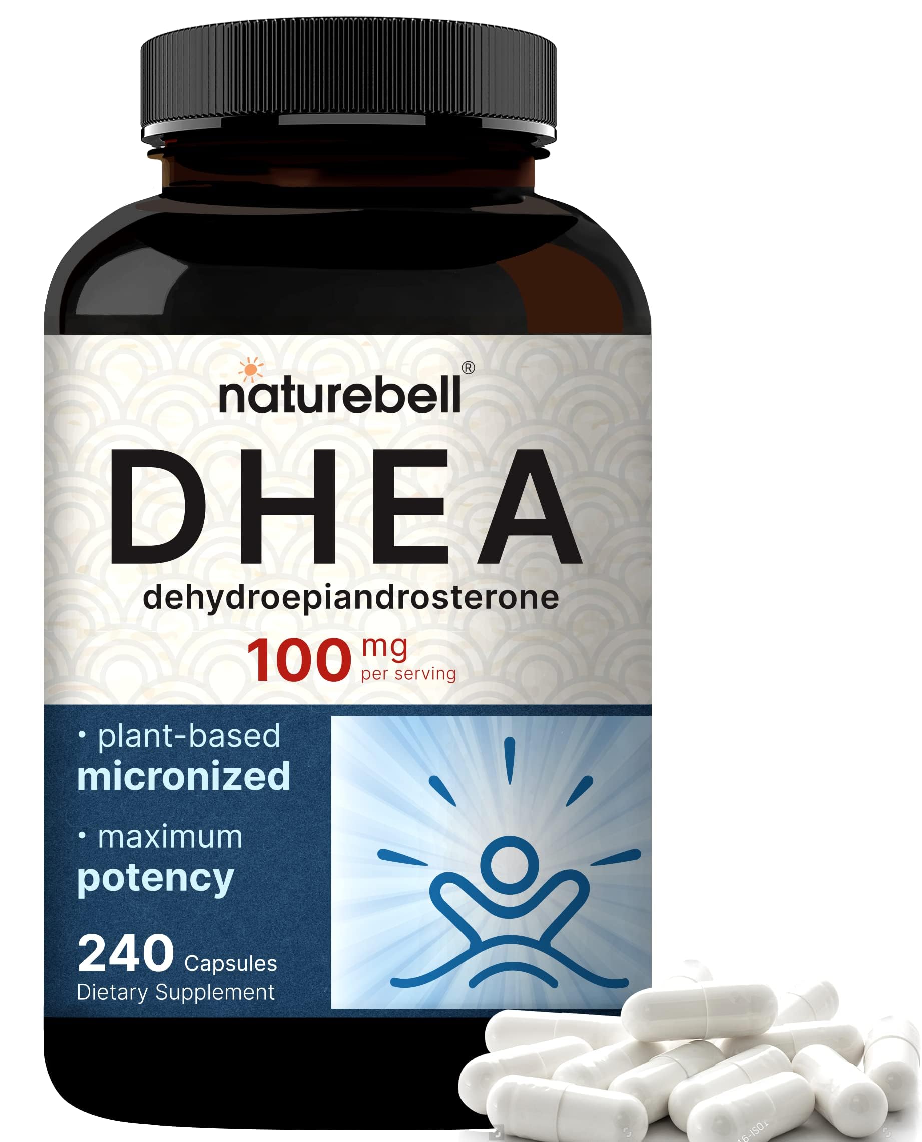 NatureBell DHEA 100mg, 240 Capsules | Max Strength, Micronized Grade for Better Absorption – Supports Energy Level, Metabolism, and Healthy Aging for Men and Women – Non-GMO, Made in U.S.A