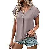 EADINVE Women's V Neck Button Down T Shirts Summer Casual Short Sleeve Tops Loose Fit Tees 2026