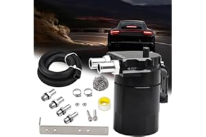 PWR FEVER Upgraded Baffled Oil Catch Can Kit Oil Separator Catch Can Aluminum with 3/8" Strengthened NBR Fuel Line Black 400ml
