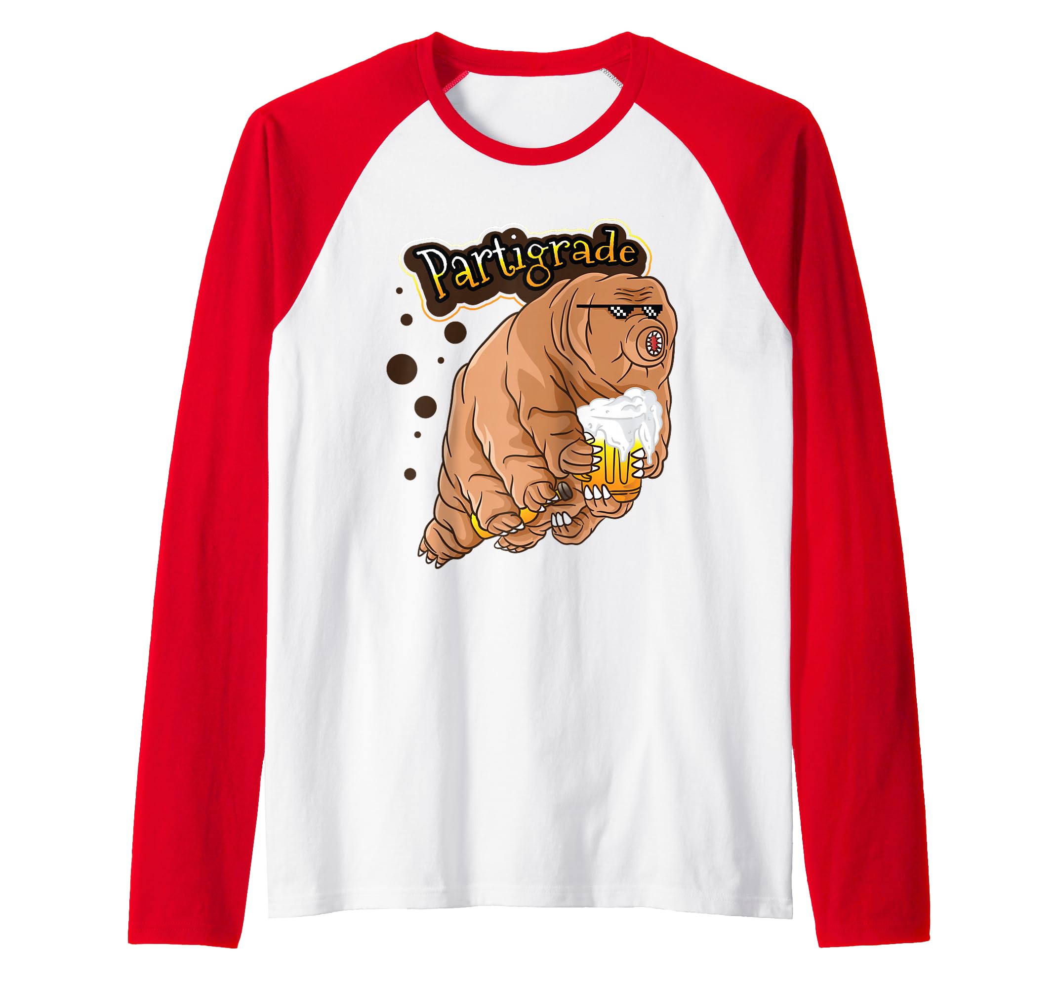 Partigrade Beer Drinking Tardigrade Nerd Party Science Joke Raglan Baseball Tee