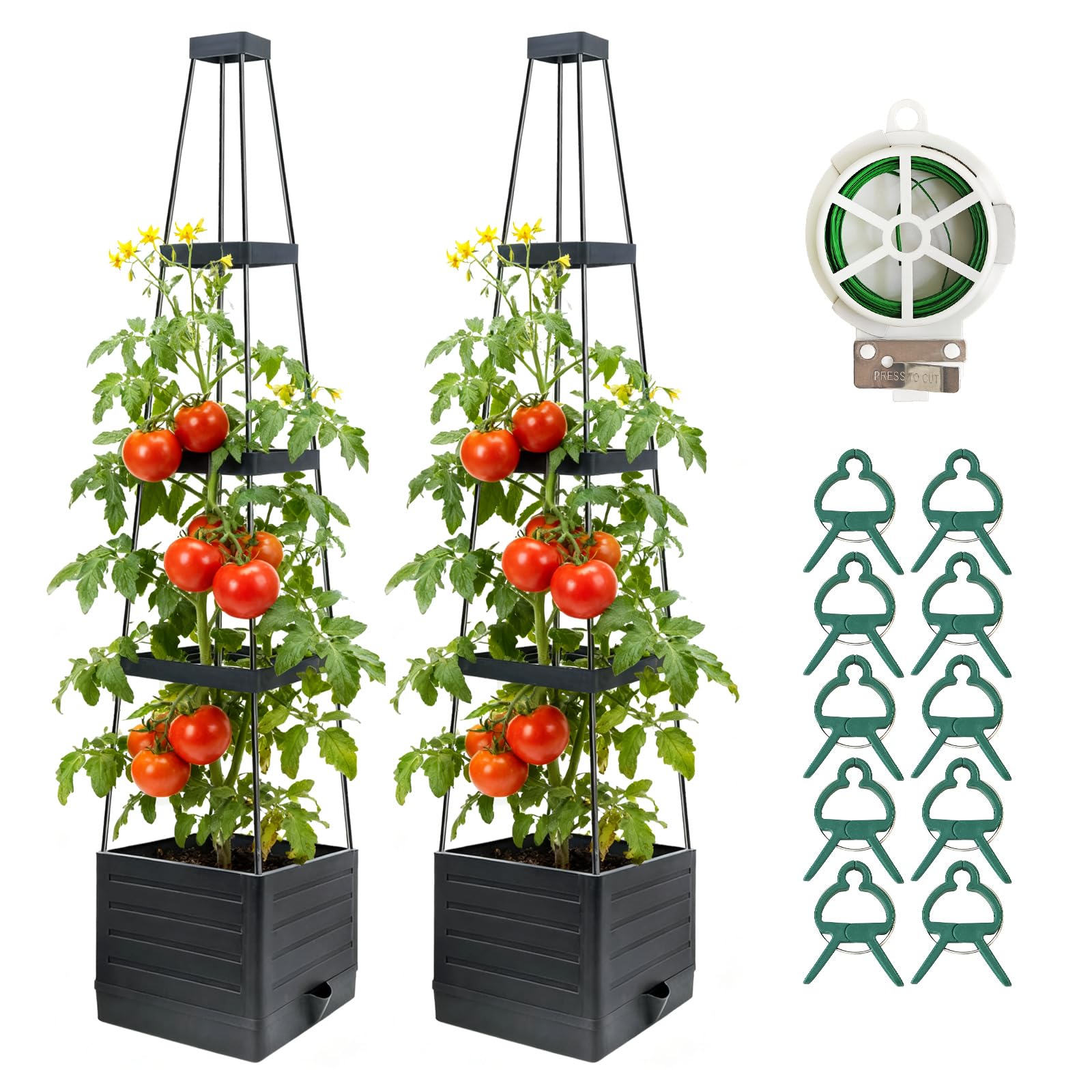 Photo 1 of 2 Pack Raised Garden Bed Planter Box with Trellis, 57" Self-Watering Tomato Planter with Trellis, Tomato Cage Plant Support for Climbing Plants Vegetable Vine Flowers Patio Outdoor Indoor