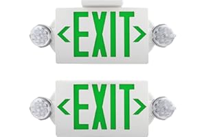AKT LIGHTING Emergency Exit Light, Adjustable Two LED Head Exit Sign Light, Commercial Emergency Exit Lighting Combo with Back-up Battery for Business UL Certificated (Green, 2 Pack)