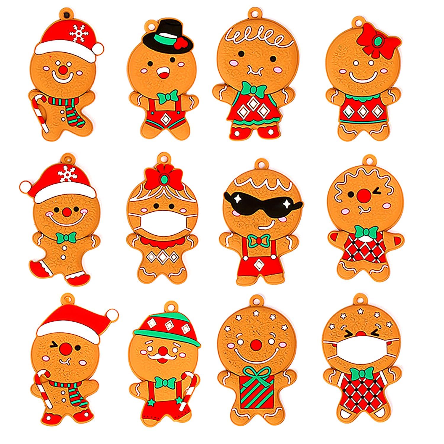 Rumyve Christmas Gingerbread Man Ornament Set - 12-Piece Gingerbread Man Christmas Tree Decorations with Hanging Strings