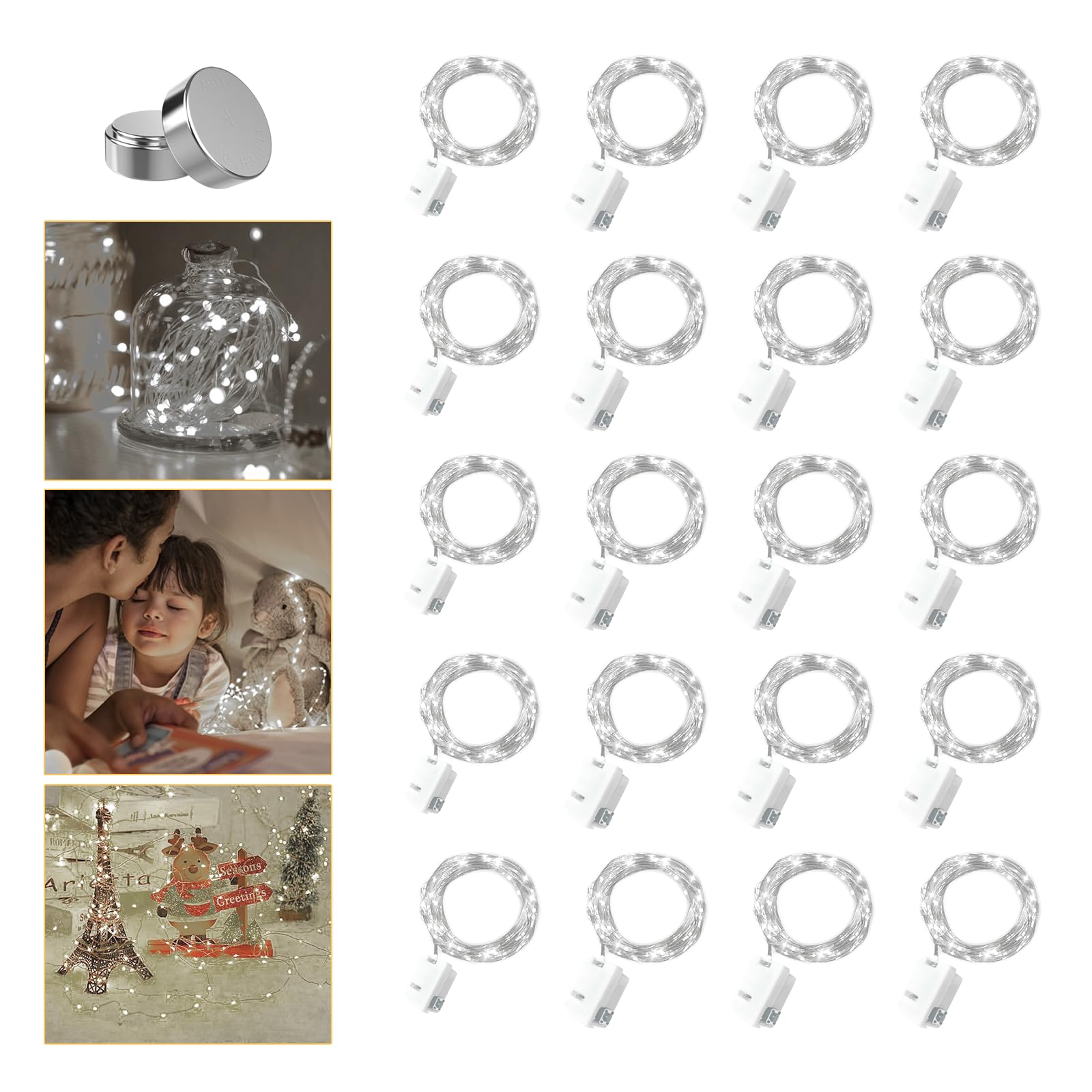 Photo 1 of 20 Pack Fairy Lights Battery Operated - 3 Speed Modes, 7Ft 20 LED String Twinkle Lights, Waterproof Copper Wire, Mini Firefly Light for Mason Jars Vases Christmas Decor, White