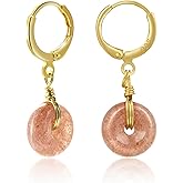 LOOYUUPEE Natural Stone Earrings Vintage Donut Handmade Earrings for Women Dangle Hook Earrings Minimalist Drop Earrings Lucky Jewelry Gift for Mom (925 Sterling Silver with Gold Plated)