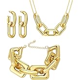MYDREZIV Gold Jewelry Set for Women, Chunky Necklace for Women, Gold Dangle Earrings, Chain Bracelet, Lightweight Plastic Gold-Plating Set, Bracelet, Necklace, and Earring Set