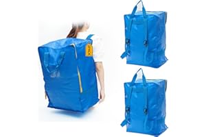 SOFTKISS Heavy Duty Extra Large Moving Bags - Waterproof Storage Bags With Zipper And Handles,Backpack Straps Strong Tote Bags For Clothes, 2 Pack
