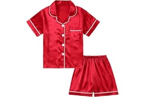 DIPUG Girls Pajamas Satin Pajama Set Silk Pjs Short Sleeve Sleepwear