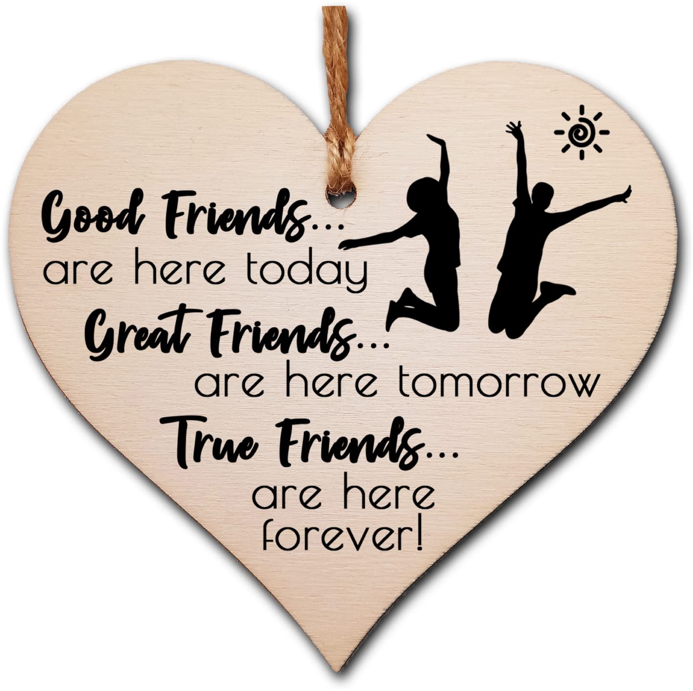 Friendship Heart Gift Plaque – Wooden Hanging Sign with Sentimental Message – Best Friend, Work Friend or BFF Present – Rustic Twine & Ready to Gift – 10x10cm Thoughtful Keepsake