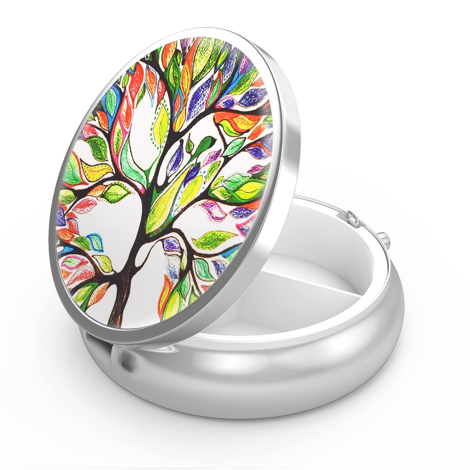 Pill Box 3 Compartment Medicine Pill Case,Portable for Pocket or Purse Pill Box Decorative Metal Medicine Vitamin Organizer Unique Gift