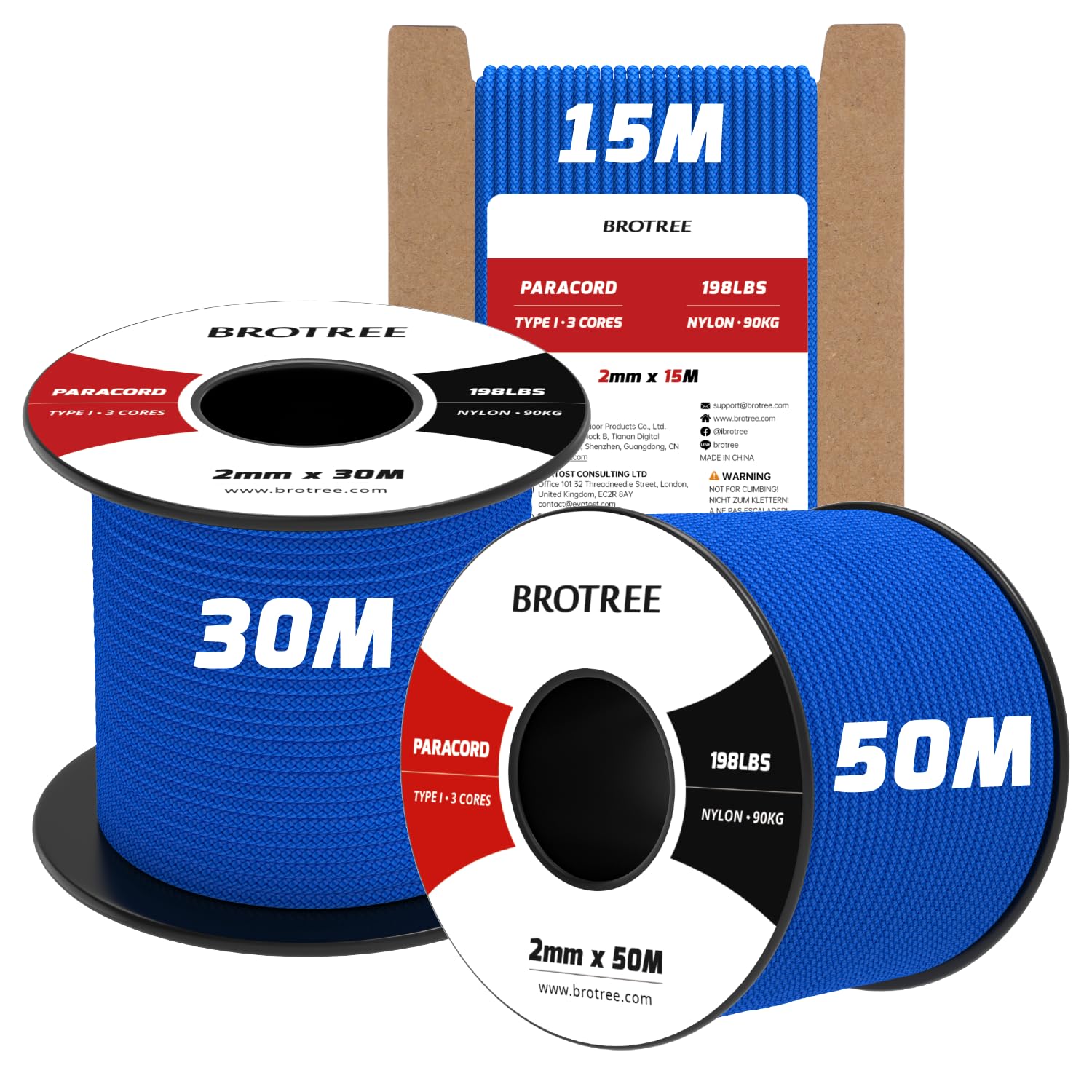 Brotree 2mm Paracord 3 Strands 50M 100% Nylon Rope Parachute Cord for Outdoor, Craft, DIY - 90kg Breaking Load (Dark Blue) — image 1
