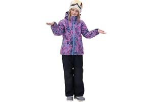 SMONTY Girls Boys Ski Suit Kids Snowsuits Waterproof Snowboard Elastic Hood Jacket with Bib Pants, Windproof Winter Warmth