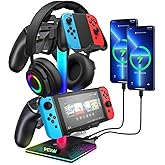 VCOM RGB Gaming Headphones Stand with 2 USB and 1 Type-C Ports, Headset Stand with 10 Light Modes and Non-Slip Rubber,Suitable for All Earphone Accessories, Best Gift for Desk Gamers