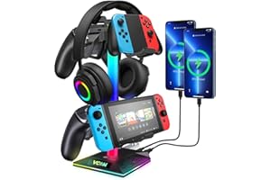 VCOM RGB Gaming Headphones Stand with 2 USB and 1 Type-C Ports, Headset Stand with 10 Light Modes and Non-Slip Rubber,Suitabl