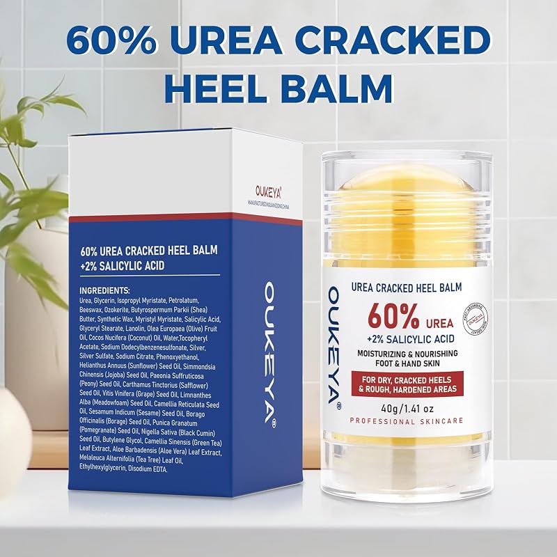 Stick Antidurezas con 60% Urea & 2% SA, Bálsamo Sólido Suavizante para Talones, Pies, Codos y Rodillas, Cuidado Intensivo para Piel Seca y Áspera, 40 g