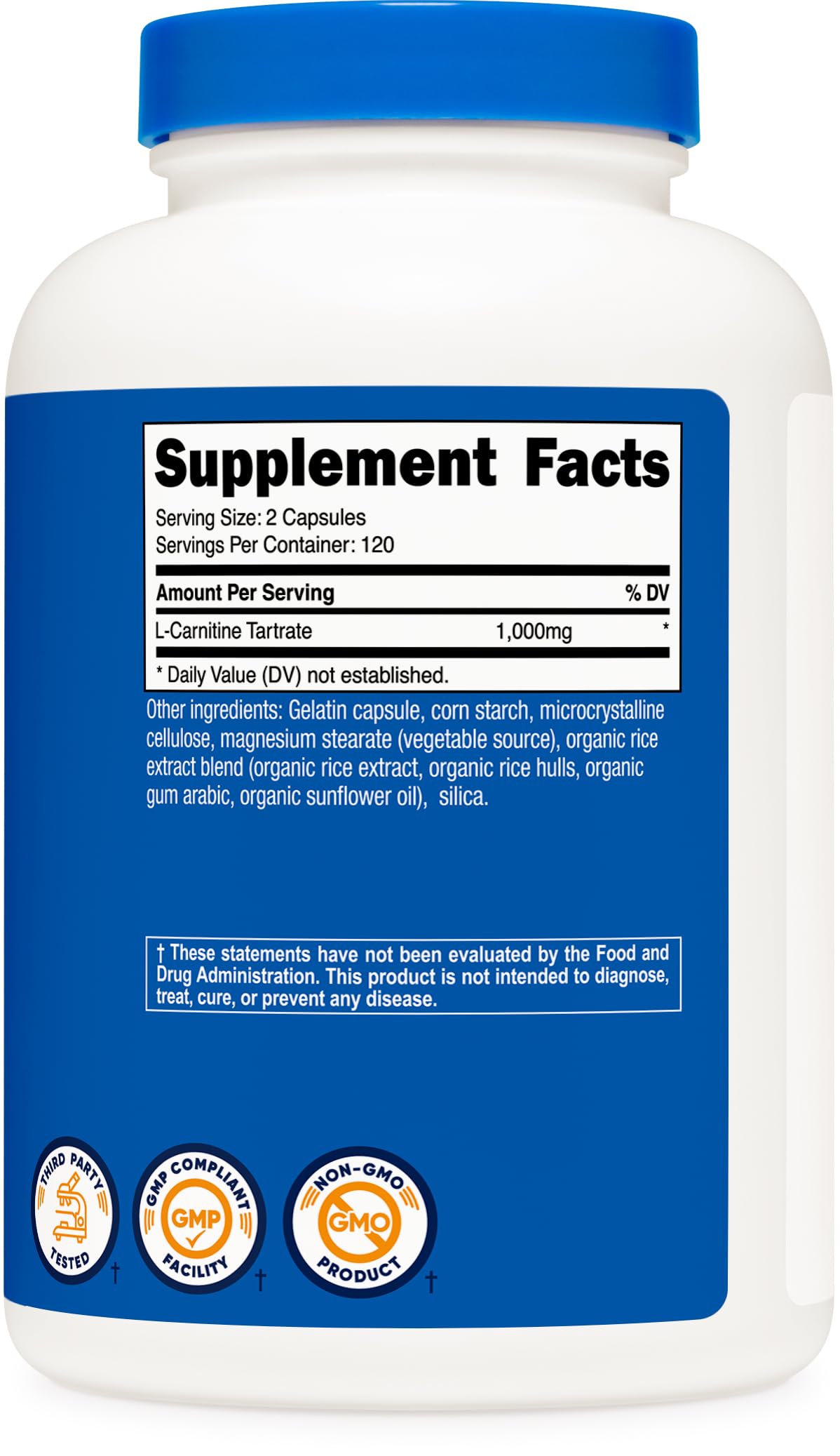 Nutricost L-Carnitine Tartrate 1,000mg, 240 Capsules - 500mg Per Capsule, 120 Servings