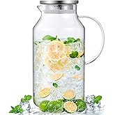 Bivvclaz 1 Gallon Glass Pitcher with Lid and Handle, Glass Water Pitcher for Fridge, Glass Carafe for Hot/Cold Water, Iced Tea Pitcher, Large Jug for Coffee, Juice and Homemade Beverage