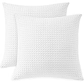 100% Egyptian Cotton 600 TC Waffle Weave Throw Pillow Covers 2 Pack, Ultra Soft Breathable Euro Pillow Shams Covers, Decorative Cushion Covers for Bed Couch Sofa Car, No Insert, White, 26" x 26"