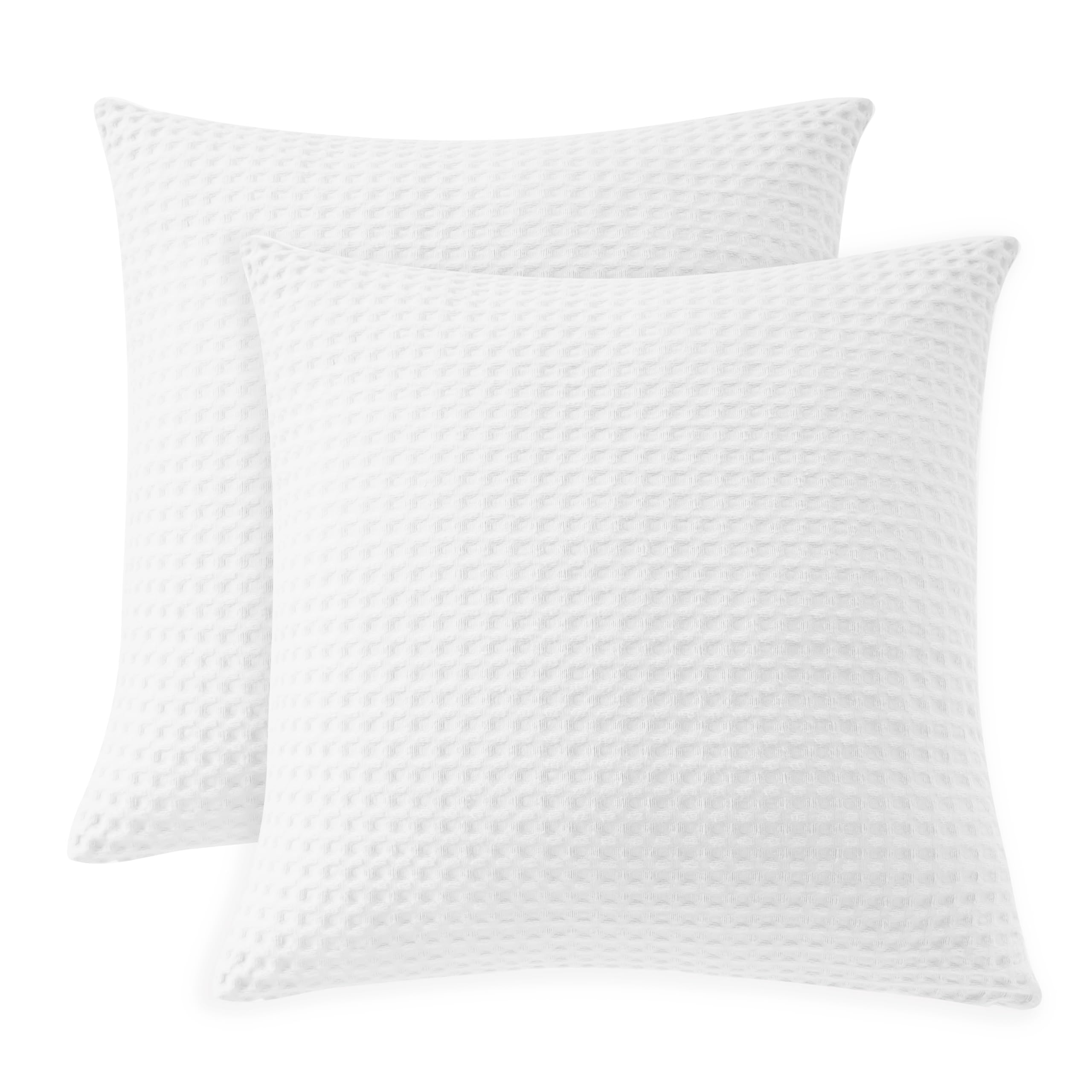 Photo 1 of 100% Egyptian Cotton 600 TC Waffle Weave Throw Pillow Covers 2 Pack, Ultra Soft Breathable Euro Pillow Shams Covers, Decorative Cushion Covers for Bed Couch Sofa Car, No Insert, White, 26" x 26"