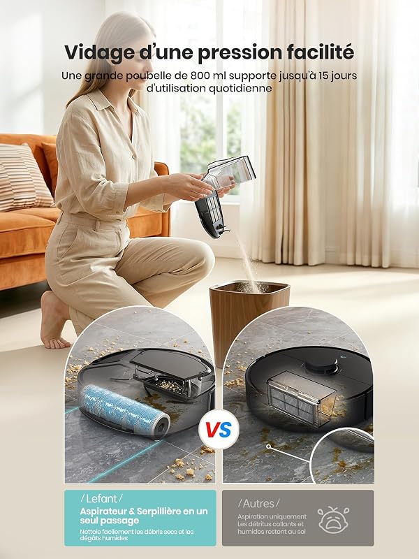 M210 Pro Omni 28cm Mini Rouleau Robot Aspirateur Laveur, 20000Pa