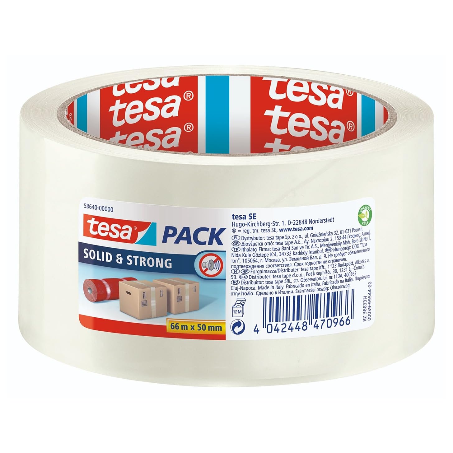 tesapack Solid & Strong - Easy to Unroll Packaging Tape/Packaging Tape for Secure Sealing of Packages. Available in: Transparent and Brown.