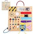Iabedi Busy Board,Montessori Toys for 1-3 Years Old, Wooden Toddler Toys, Autism Sensory Travel Toys, Ideal Gift for 1+ Year Old Boys (Busy Board Plus v3)