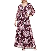 Jessica Howard Womens Floral Chiffon Maxi Gown Long Sleeve - Special Occasion Dress