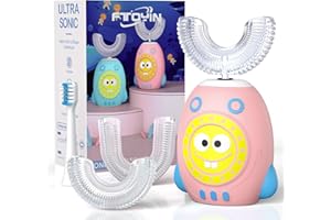 FTOYIN Kids U Shaped Electric Toothbrush, Kids Electric Toothbrushes with 5 Modes, Sonic Toothbrush Kids IPX7 Waterpoof with 3 Brush Heads, 360° Automatic Toothbrush Kids for Age 2-12
