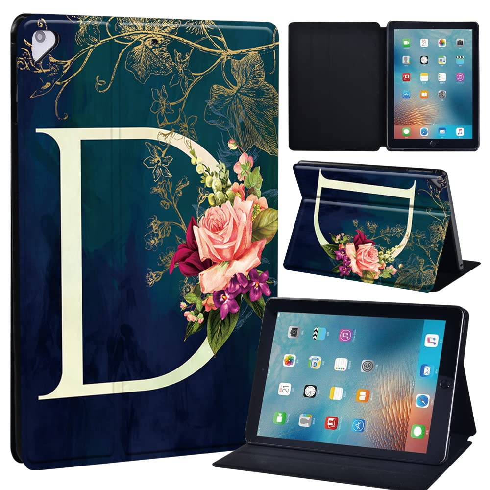 Leather slim lightweight Stand Cover Case for Apple New iPad 9.7 2018 2017(6th Gen, 5th Gen)/iPad Air 2/iPad Air/iPad Pro 9.7 Tablet with Auto Wake/Sleep (flowerD)