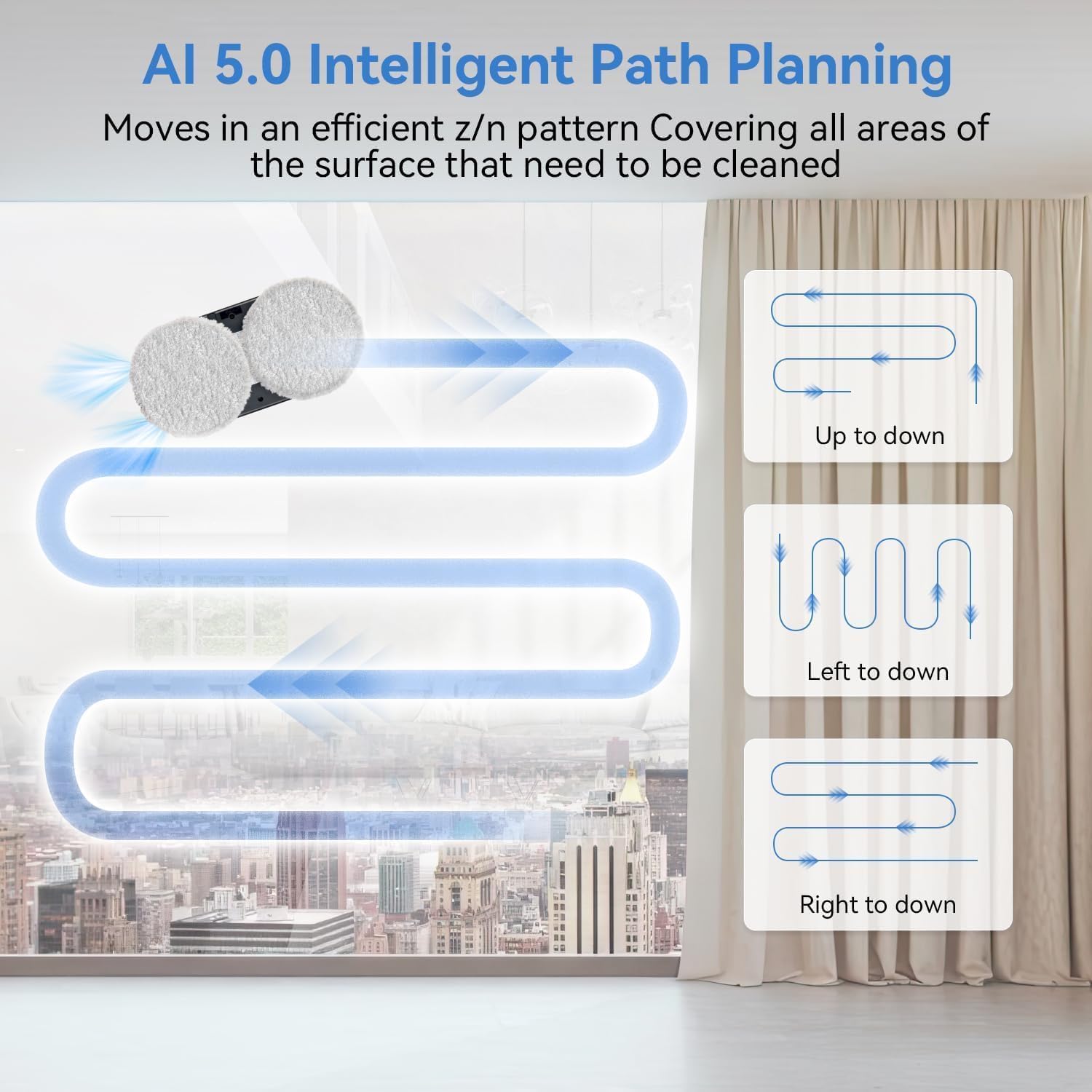 Robot de limpieza automática de ventanas, robot limpiador de ventanas con pulverización dual automática, robot modelo 2025 Limpia Vidrios AI planificación de ruta, succión de 3000 Pa, control remoto, detección de bordes para vidrio sin rayas - SS1