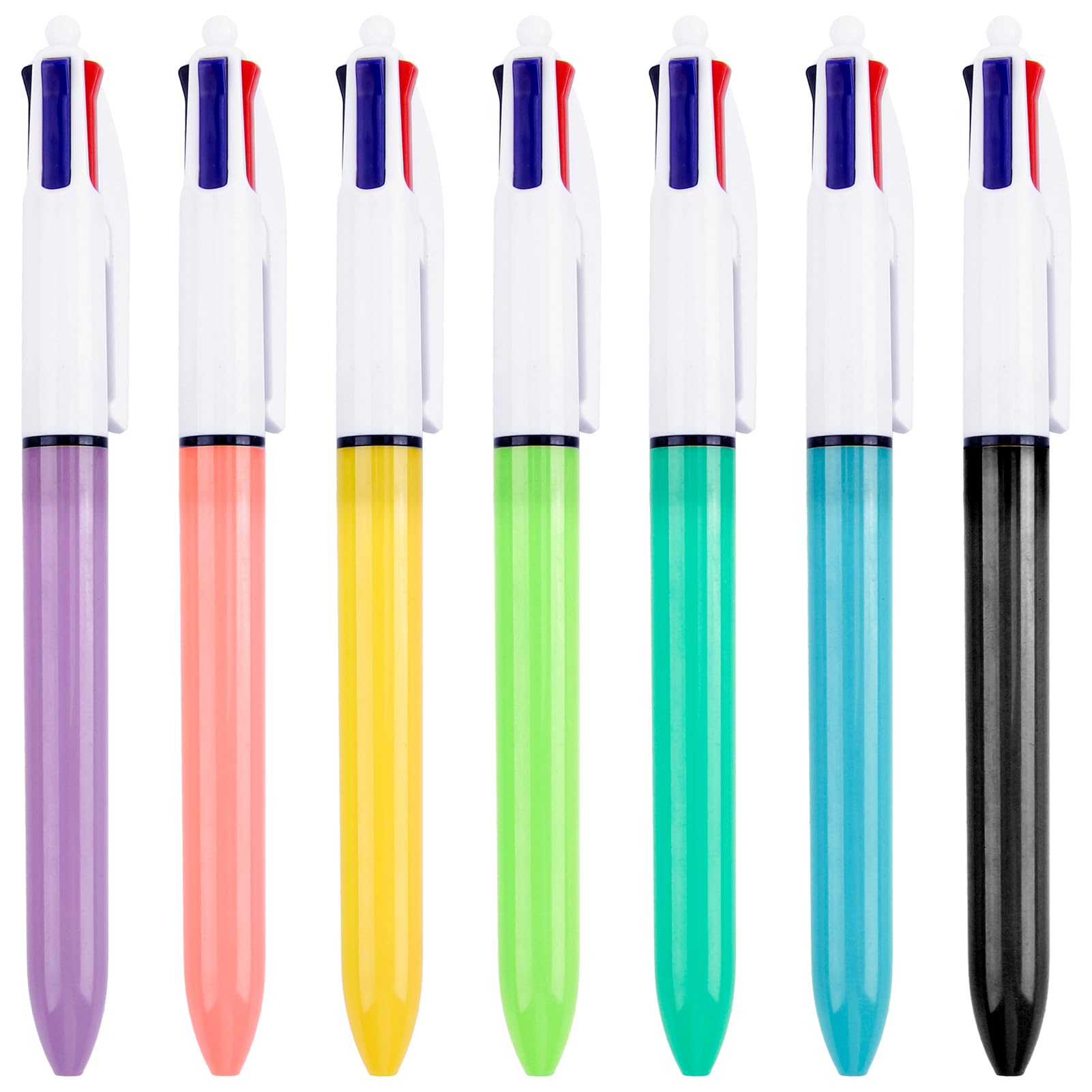 4 Colour Pens All-In-One Multicolour Pen 7Pcs Press Plastic Coloured Multi Ballpoint Pen Writing Ball Point for Office Study Multipack 4 in One Pack of Pens Stationery Supplies Set