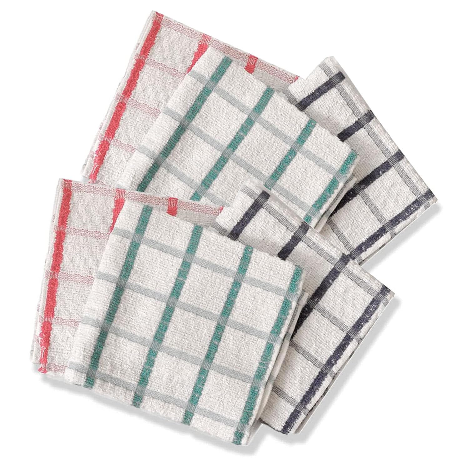 VEARZ® 100% Cotton Terry Tea Towels | 4-12 Packs Kitchen Hand Towels Super Highly Absorbent Soft Touch Dish Cloth Hotel Quality Towel 40x65cm,6 Pack