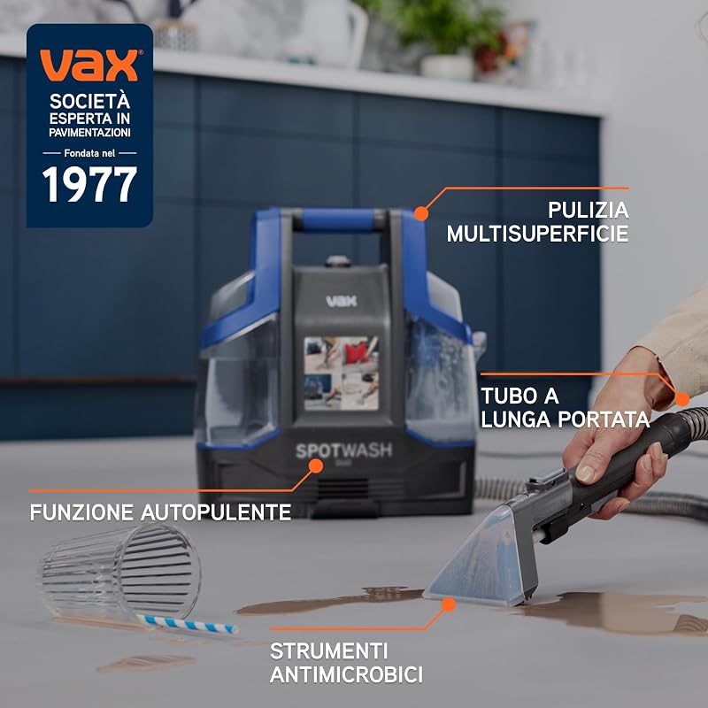 SpotWash Duo smacchiatore per tappeti e tessuti con accessorio per animali domestici e strumenti per uso quotidiano. Lavapavimenti per pavimenti, divani, auto, scale. Pulitore domestico portatile