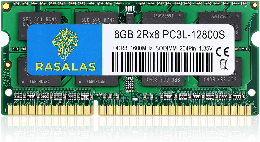 Rasalas 8GB DDR3L 1600MHz PC3-12800 SODIMM Laptop RAM 1.35V CL11 Non-ECC 204 Pin